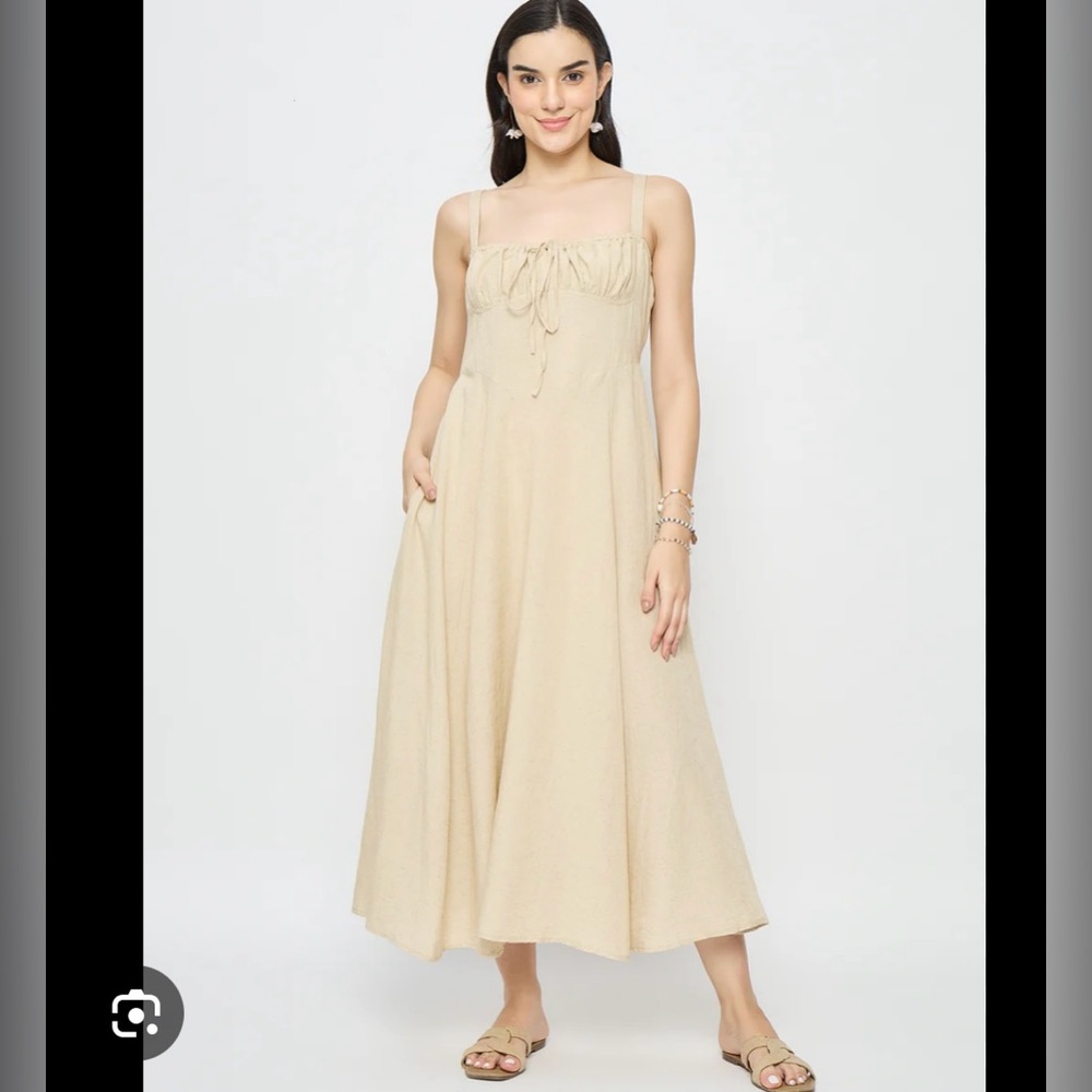 Beige milkmaid linen dress
